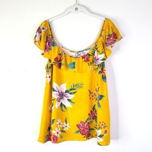 Old Navy Top Women L Yellow Floral Off The Shoulder Coconut Girl Peasant Boho
